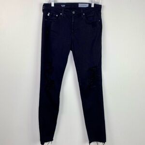 AG Adriano Goldschmied The Prima Cigarette Leg‎ Black Distressed Jeans Size 29 R